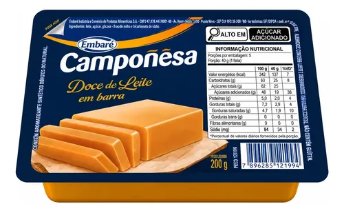 DOCE DE LEITE EM BARRA CAMPONESA 200g